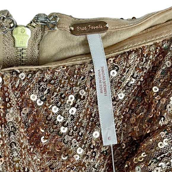 FREE PEOPLE FRIDA BRONZE SEQUIN RUFFLE BUST MINI STRAPLESS PARTY COCKTAIL DRESS - Picture 16 of 17